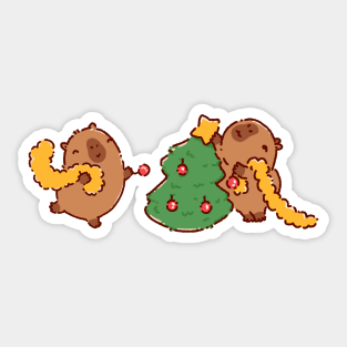 Capybara decorating Christmas tree Sticker